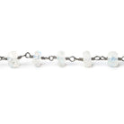 6mm Rainbow Moonstone faceted rondelle Black Gold plated Chain by the foot - Beadsofcambay.com