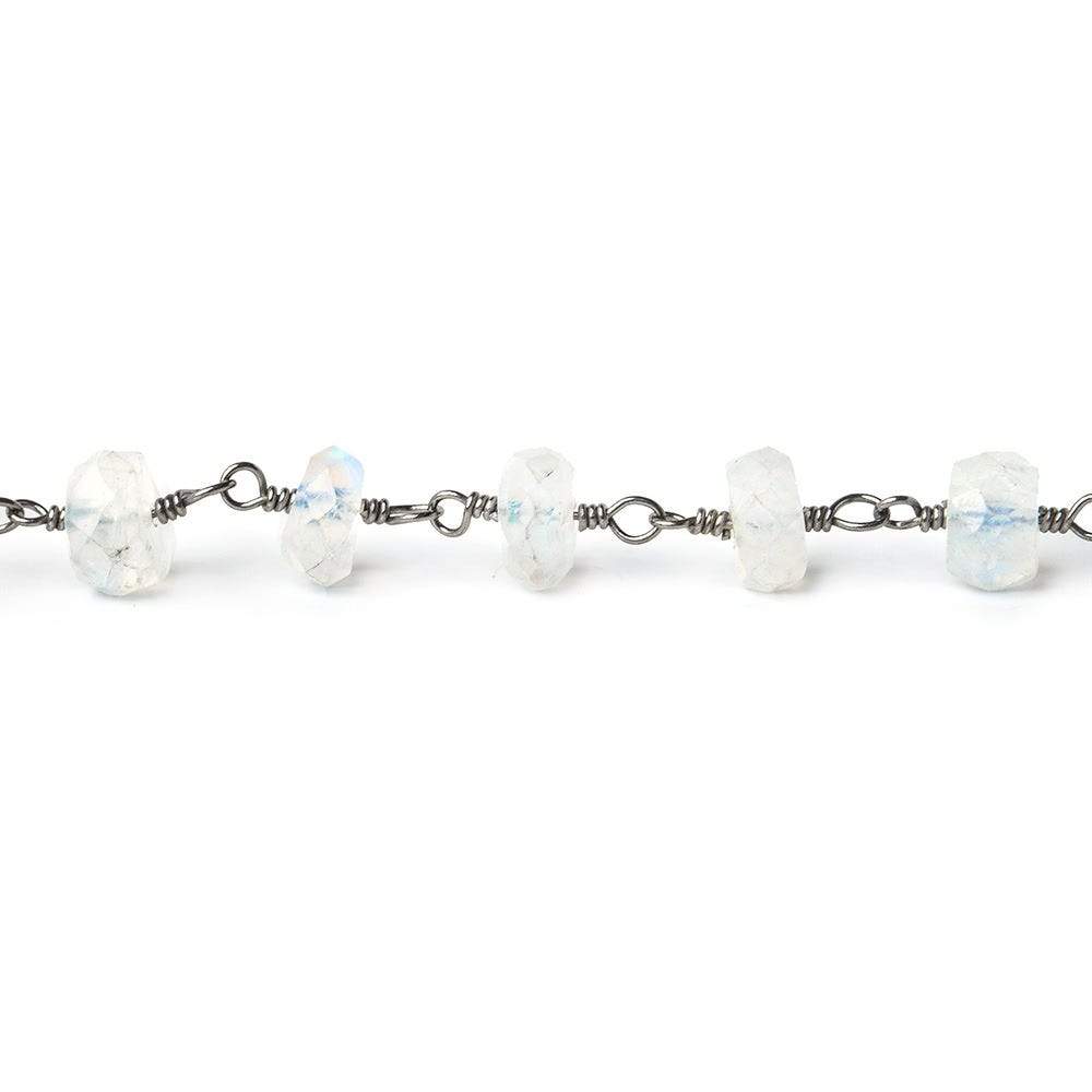 6mm Rainbow Moonstone faceted rondelle Black Gold plated Chain by the foot - Beadsofcambay.com