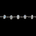 6mm Rainbow Moonstone faceted rondelle Silver Chain by the foot 30 pieces - Beadsofcambay.com