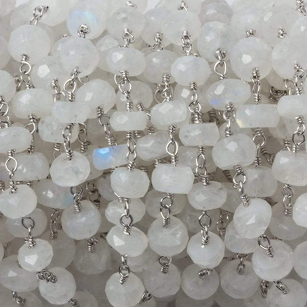6mm Rainbow Moonstone faceted rondelle Silver Chain by the foot 30 pieces - Beadsofcambay.com