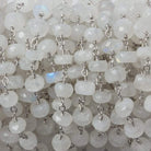 6mm Rainbow Moonstone faceted rondelle Silver Chain by the foot 30 pieces - Beadsofcambay.com