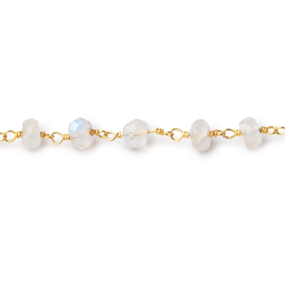 6mm Rainbow Moonstone Faceted Rondelles on Vermeil Chain - Beadsofcambay.com