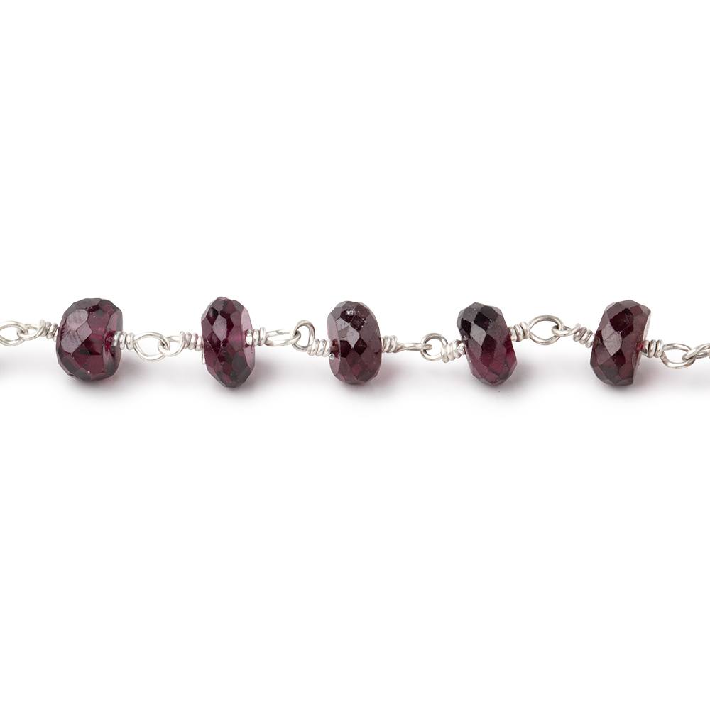 6mm Rhodolite Garnet Faceted Rondelles on .925 Sterling Silver Chain - Beadsofcambay.com