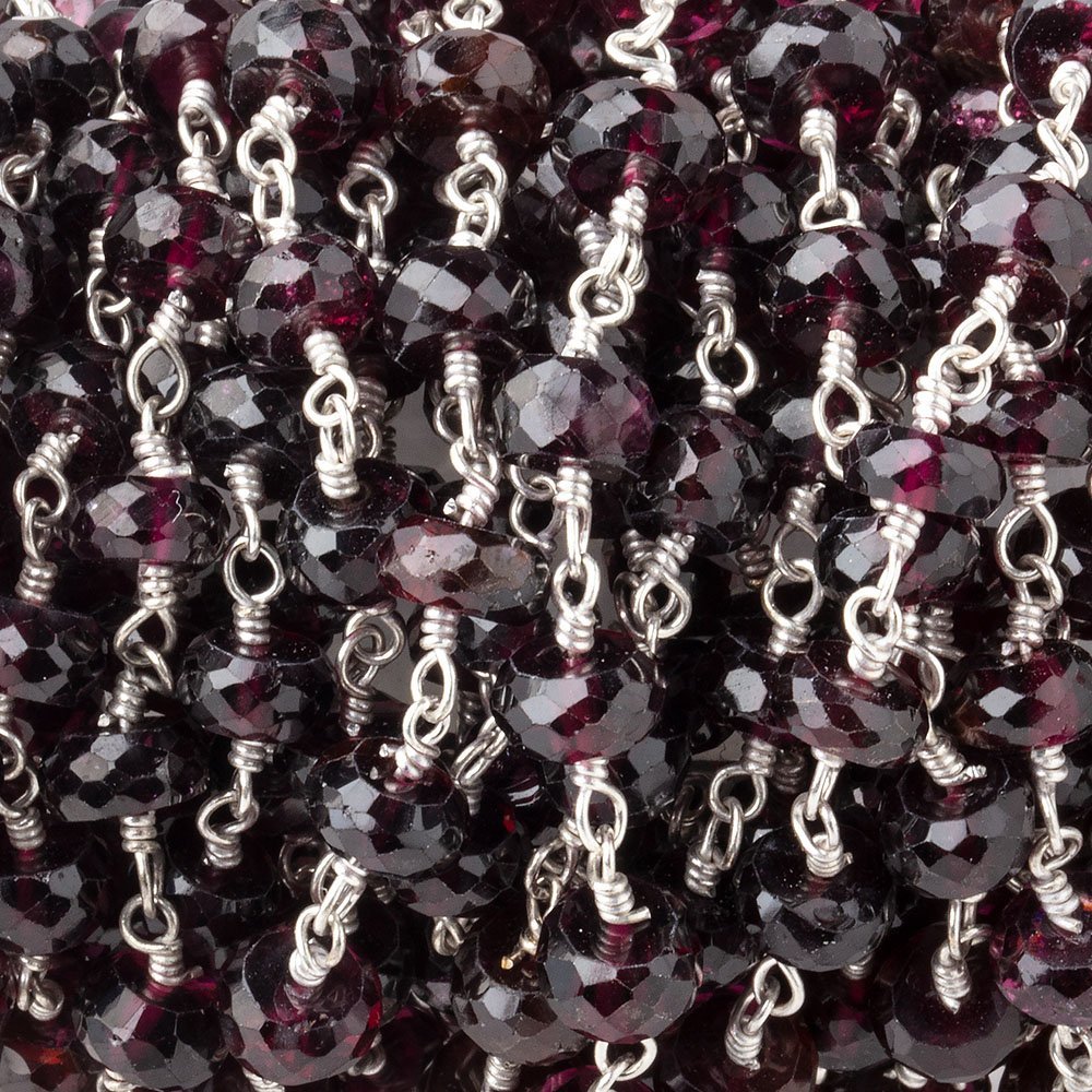 6mm Rhodolite Garnet Faceted Rondelles on .925 Sterling Silver Chain - Beadsofcambay.com