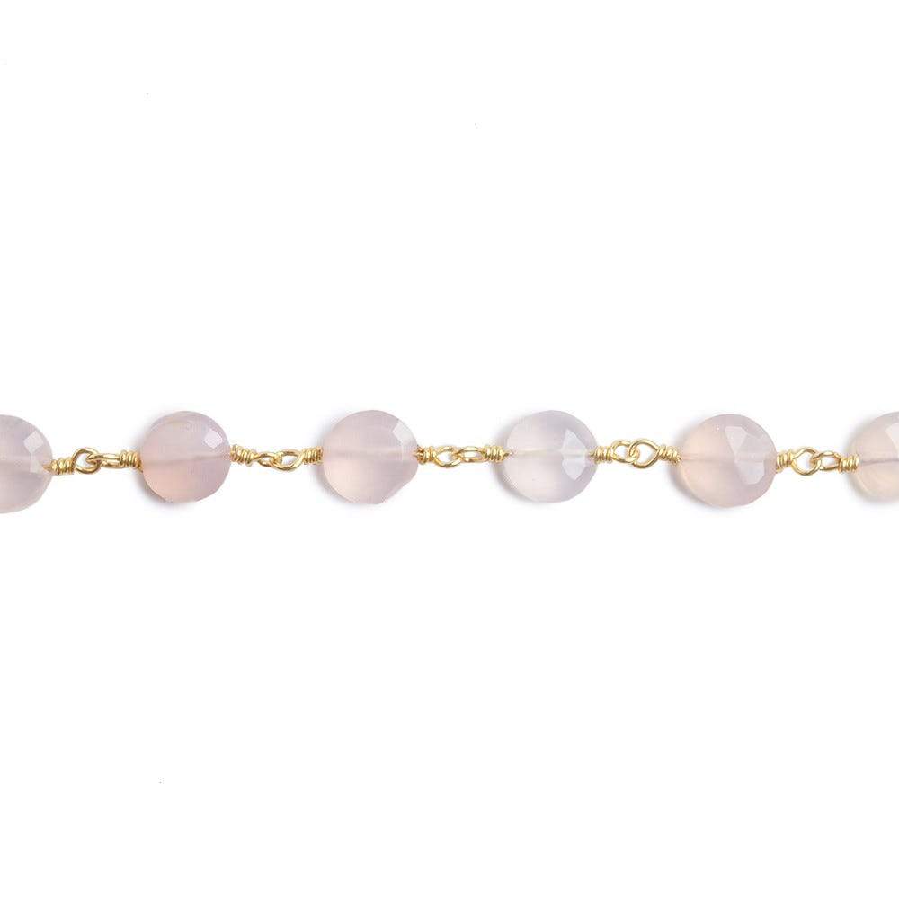 6mm Rose Chalcedony faceted coin Gold plated Chain by the foot 25 pieces - Beadsofcambay.com