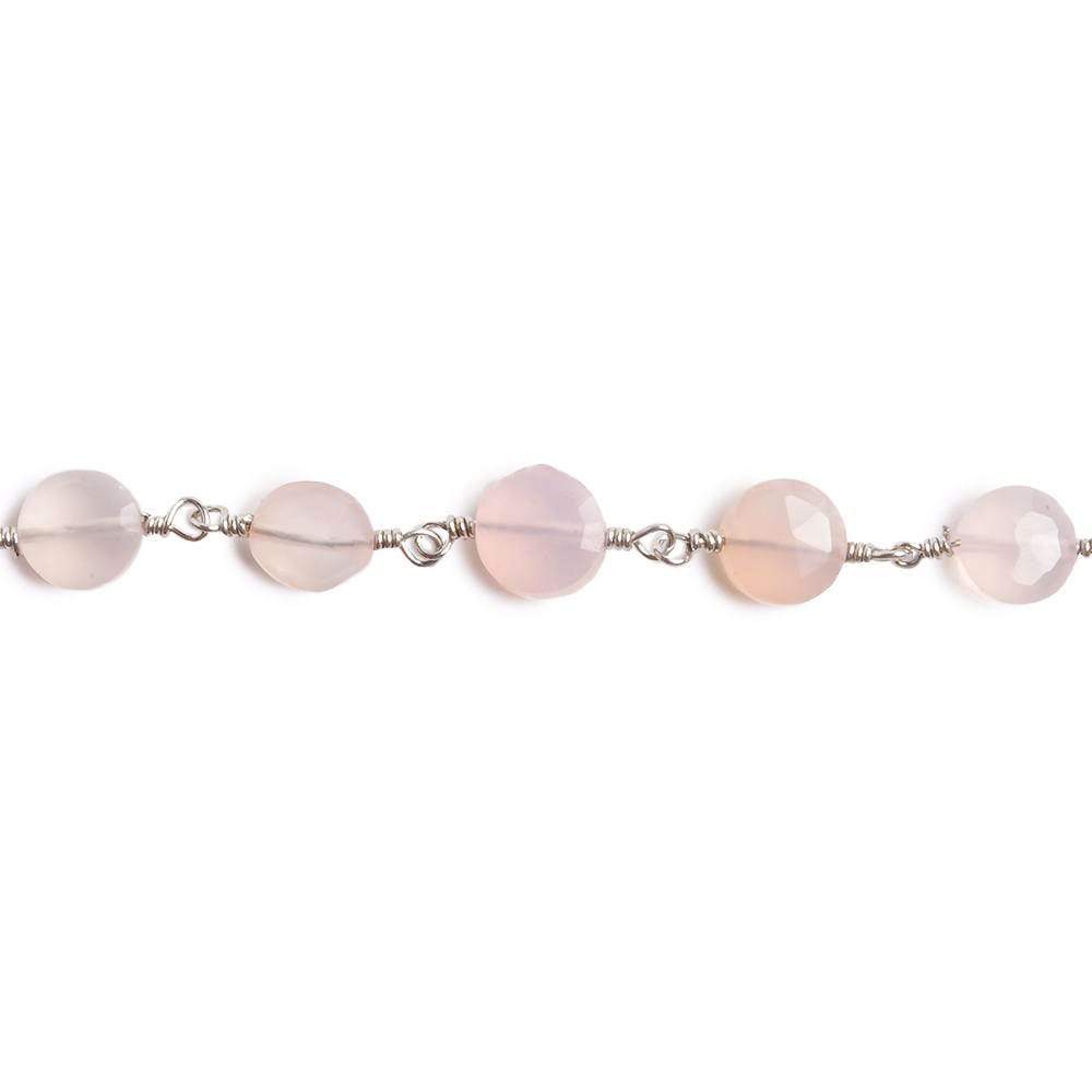 6mm Rose Chalcedony faceted coin Silver plated Chain by the foot 25 pieces - Beadsofcambay.com