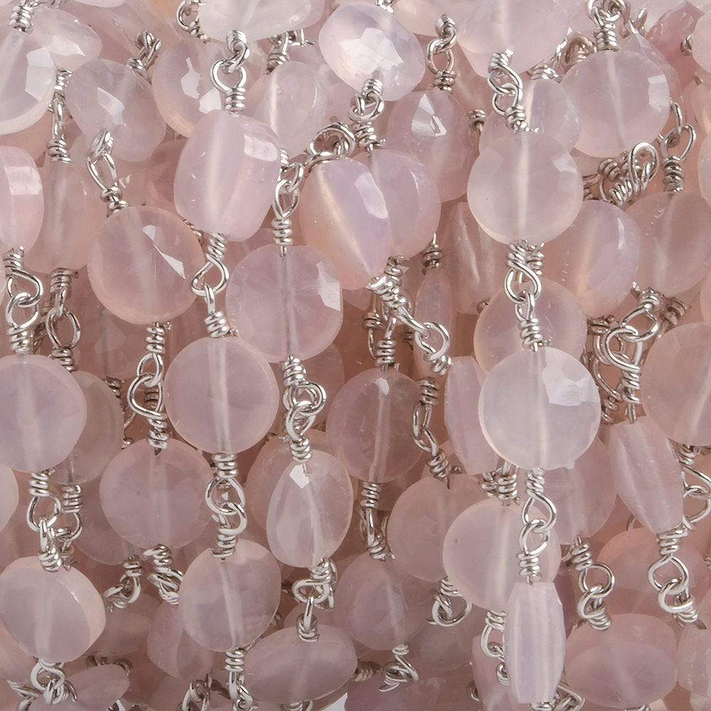 6mm Rose Chalcedony faceted coin Silver plated Chain by the foot 25 pieces - Beadsofcambay.com