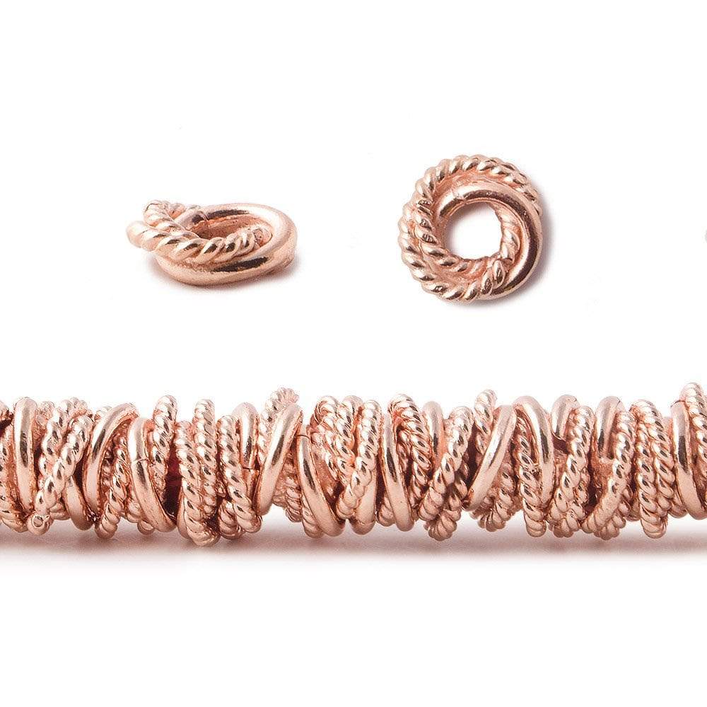 6mm Rose Gold plated Copper Twist and Plain Mobius Spacer Bead 8 inch 80 pcs - Beadsofcambay.com