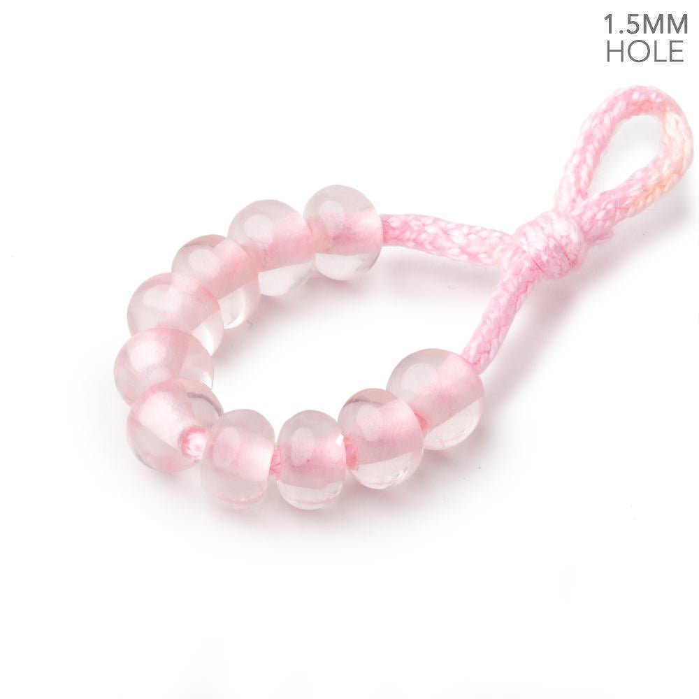 6mm Rose Quartz 1.5mm Large Hole Plain Rondelle Set of 10 - Beadsofcambay.com