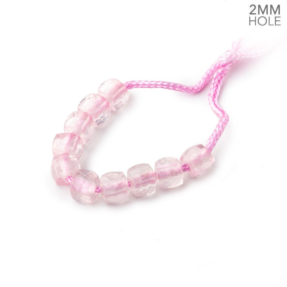 6mm Rose Quartz 2mm Large Hole Faceted Cube Beads Set of 10 - Beadsofcambay.com