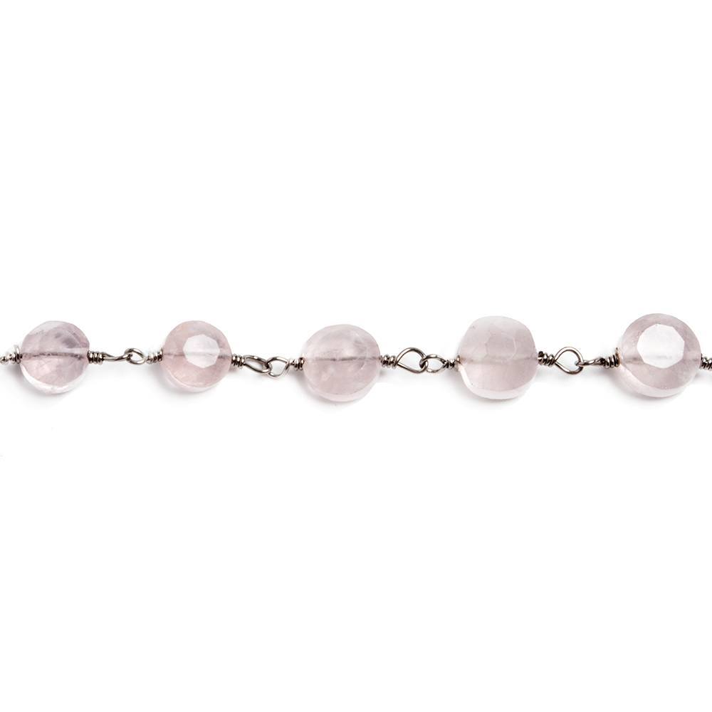 6mm Rose Quartz faceted coin Black Gold plated Chain by the foot 23 pieces - Beadsofcambay.com