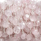 6mm Rose Quartz faceted coin Silver plated Chain by the foot 23 pieces - Beadsofcambay.com
