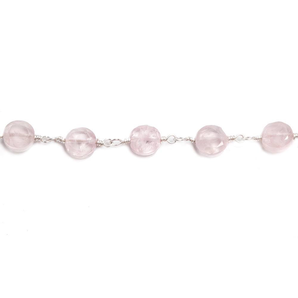 6mm Rose Quartz faceted coin Silver plated Chain by the foot 23 pieces - Beadsofcambay.com