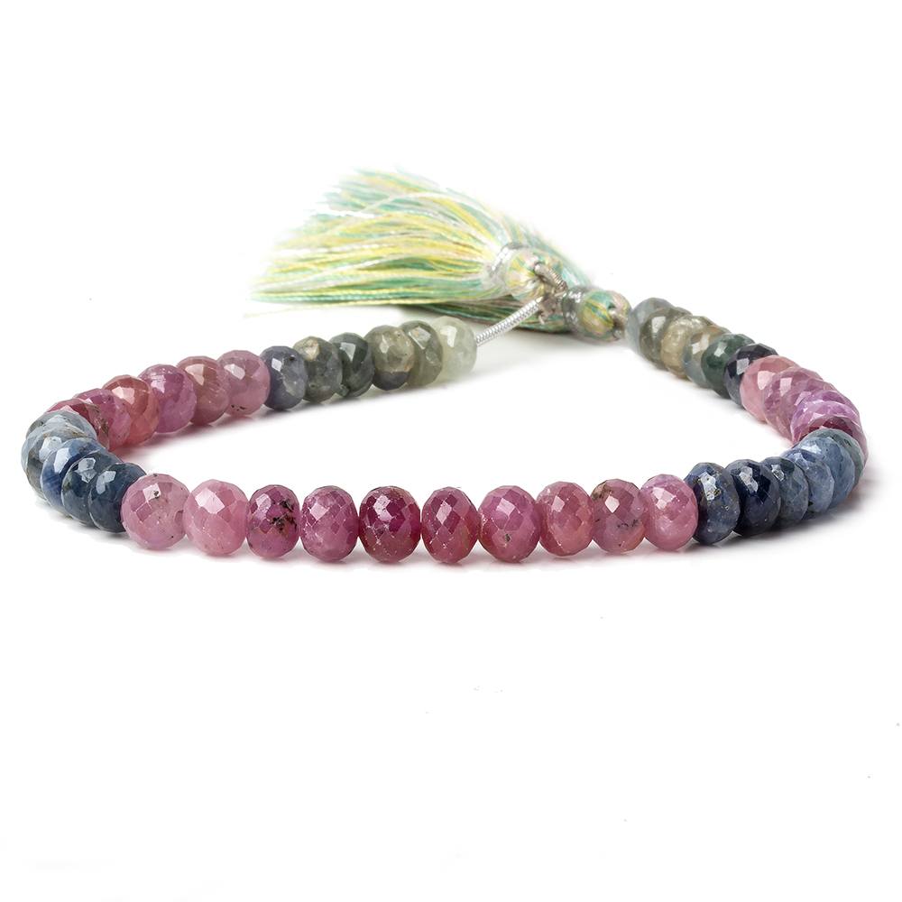6mm Ruby & Sapphire faceted rondelle beads 8 inch 46 pieces - Beadsofcambay.com