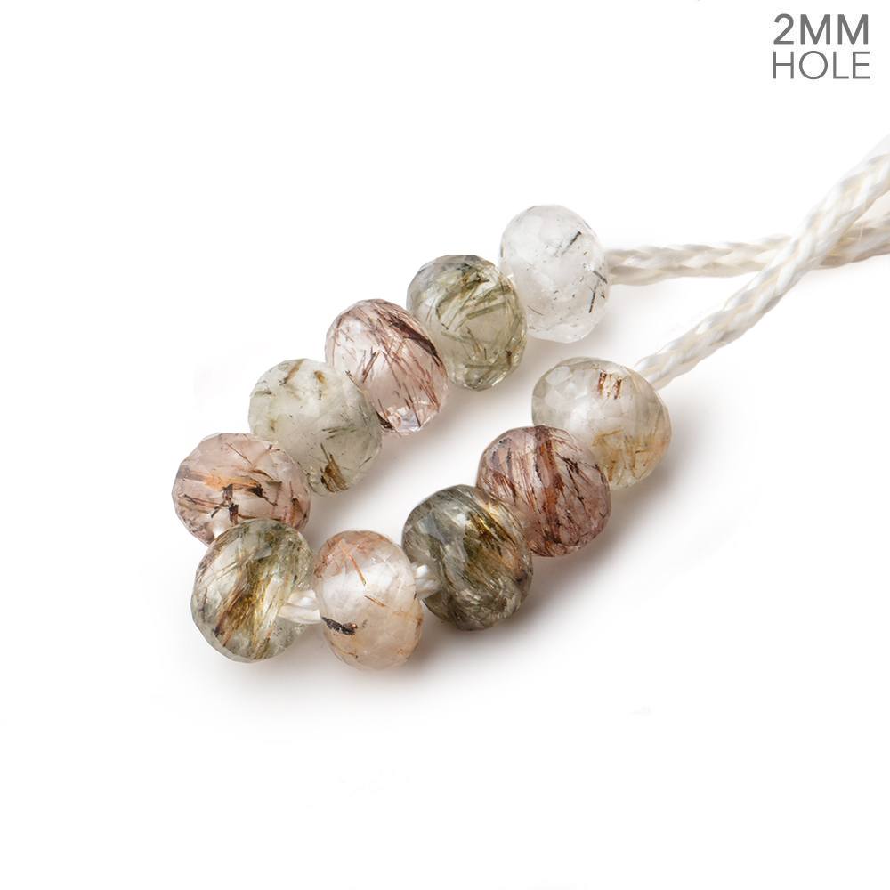 6mm Rutilated & Tourmalinated Quartz 2mm Large Hole Faceted Rondelle Set of 10 Beads - Beadsofcambay.com