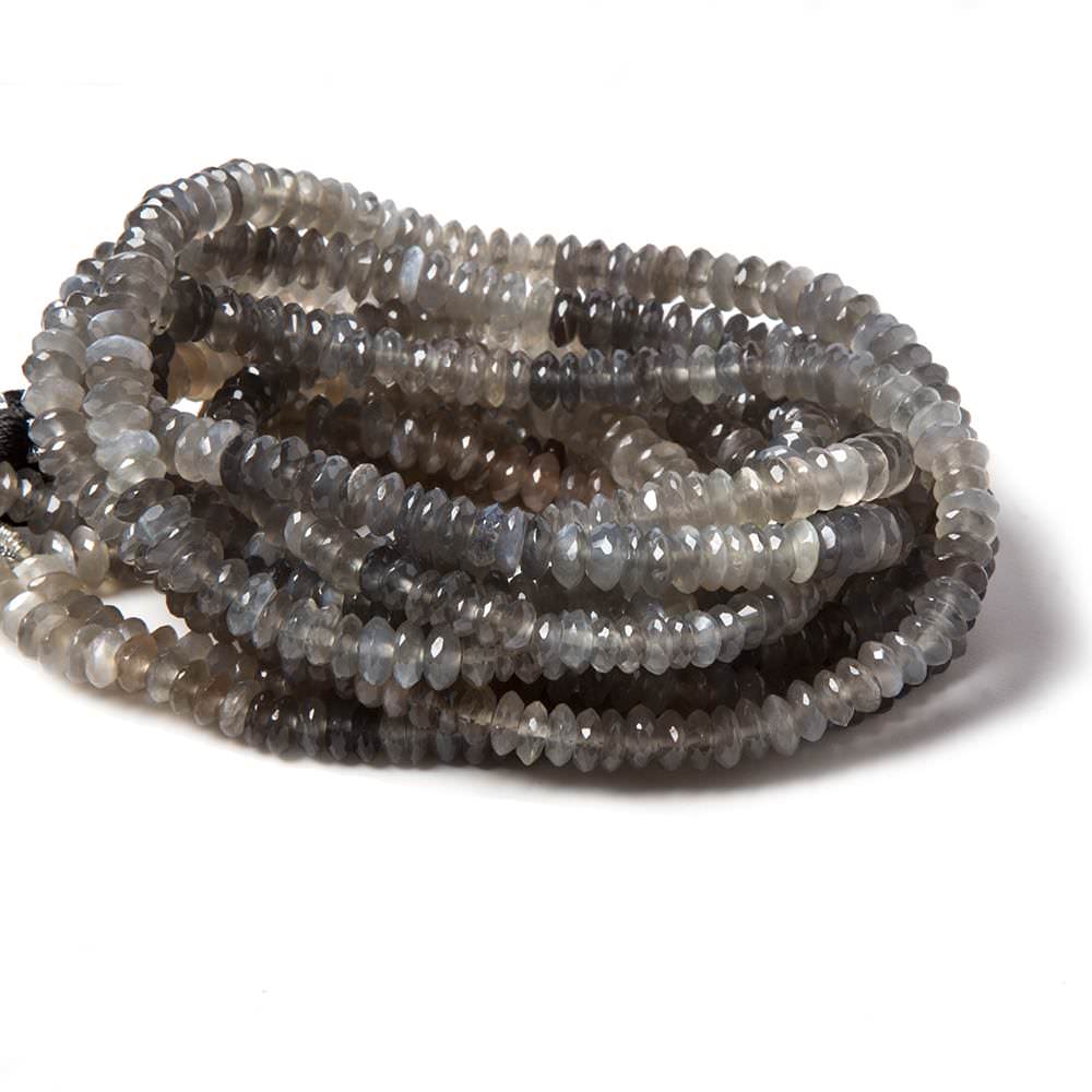 6mm Shaded Platinum Grey Moonstone faceted rondelle 15.5 in. 153 beads - Beadsofcambay.com