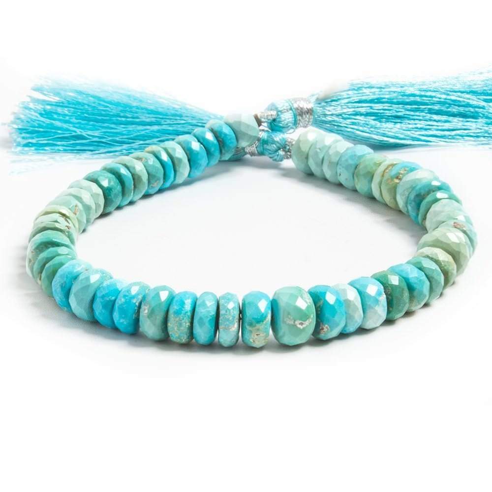 6mm Shaded Turquoise faceted rondelle beads 8 inch 63 pieces - Beadsofcambay.com