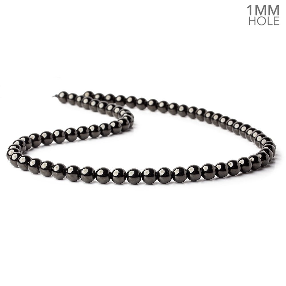 6mm Shungite plain round beads 15.5 inch 63 pieces 1mm hole - Beadsofcambay.com