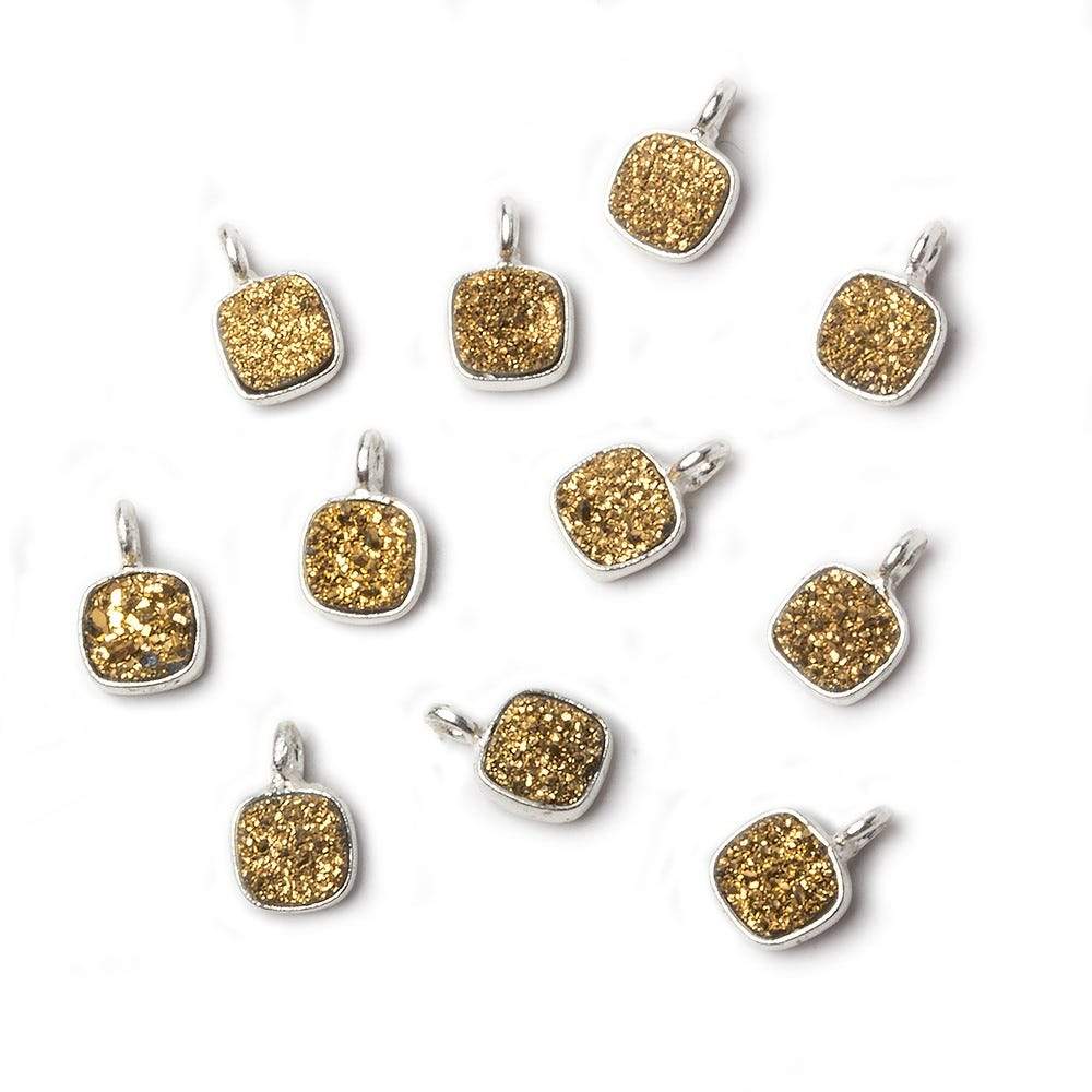 6mm Silver .925 Bezel Gold Micro Drusy Square Pendant 1 piece with side facing ring - Beadsofcambay.com
