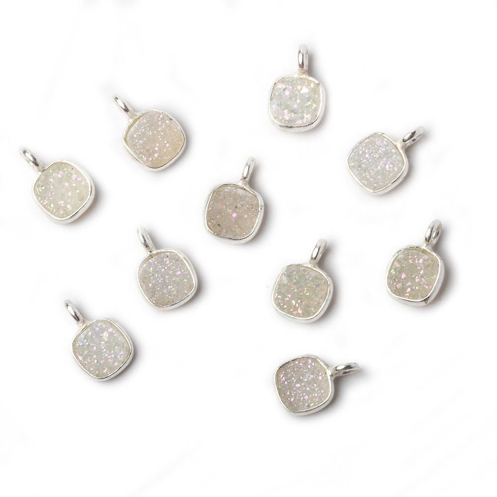 6mm Silver .925 Bezel Pearl White Gold Micro Drusy Square Pendant 1 piece with side facing ring - Beadsofcambay.com