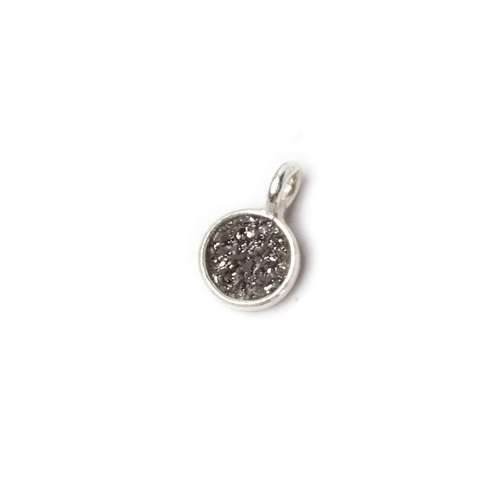 6mm Silver .925 Bezel Platinum Micro Drusy Coin Pendant 1 piece with side facing ring - Beadsofcambay.com