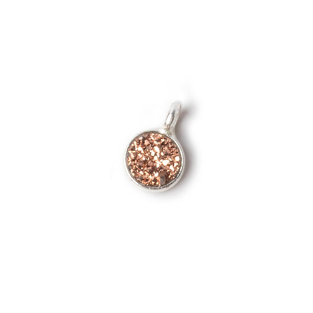 6mm Silver .925 Bezel Rose Gold Micro Drusy Coin Pendant 1 piece with side facing ring - Beadsofcambay.com