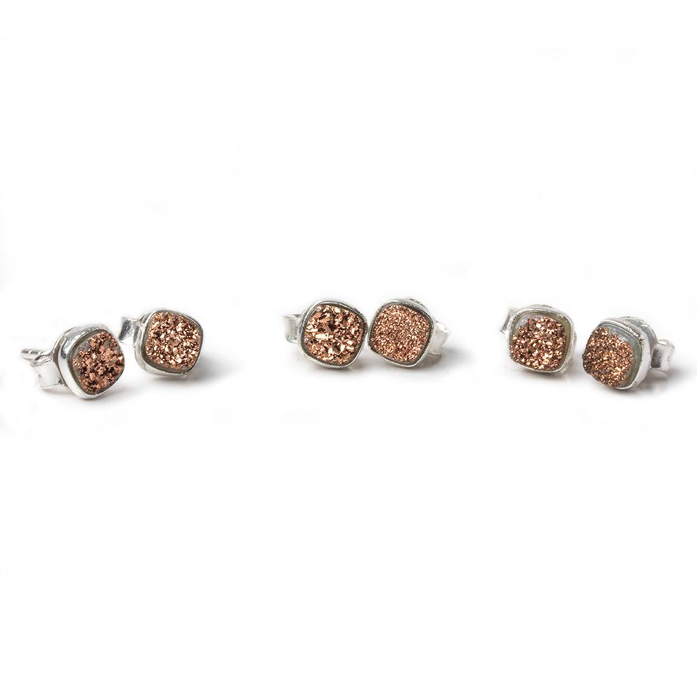 6mm Silver .925 Bezel Rose Micro Drusy Square Post Earring Set of 2 pieces - Beadsofcambay.com