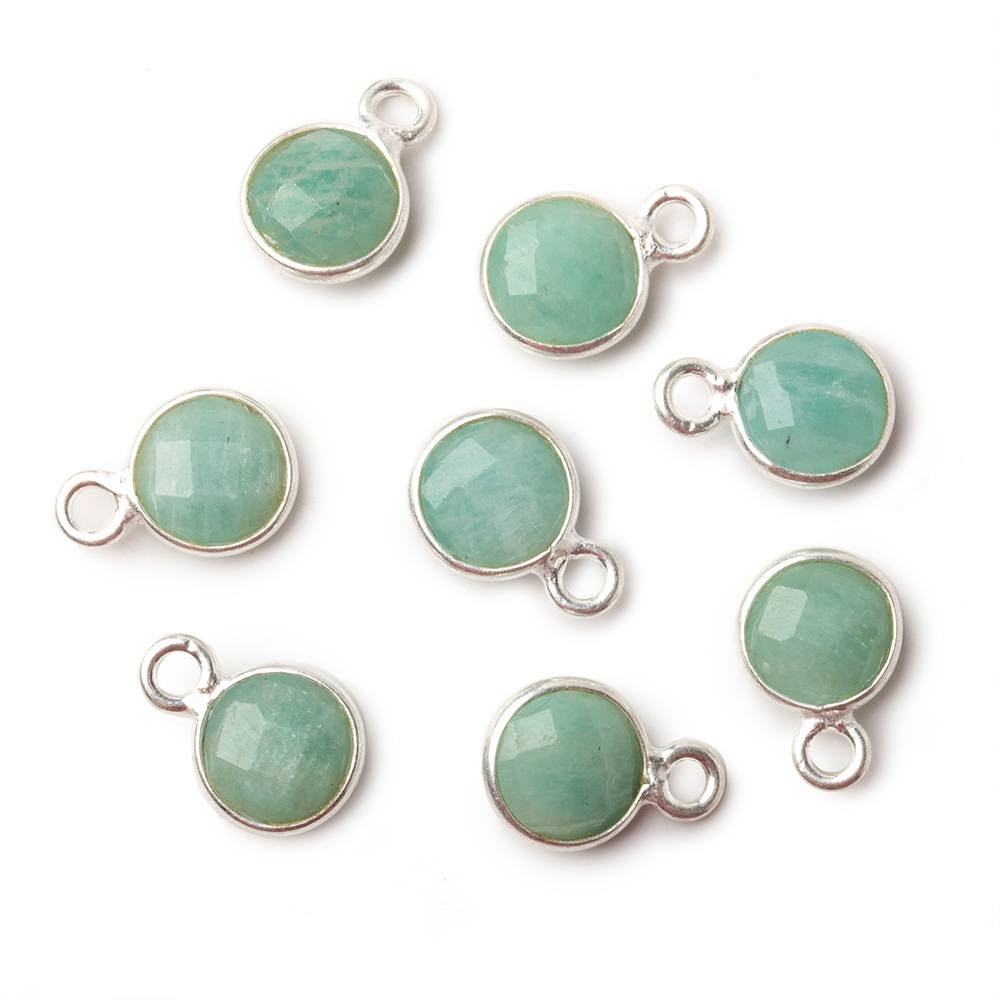 6mm Silver Bezeled Amazonite faceted coin pendants Set of 4 pieces - Beadsofcambay.com