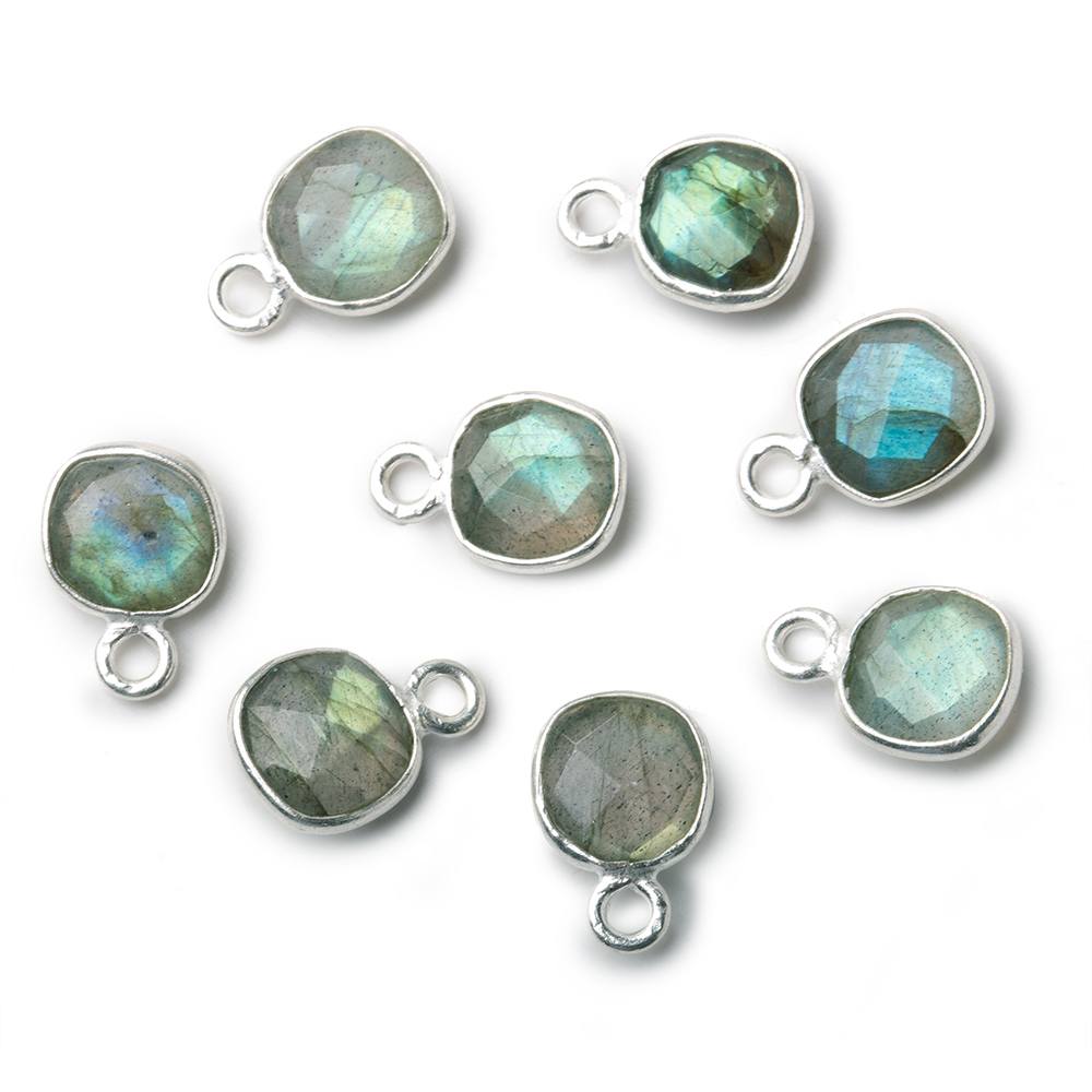 6mm Silver Bezeled Labradorite faceted pillow pendants Set of 4 pieces - Beadsofcambay.com