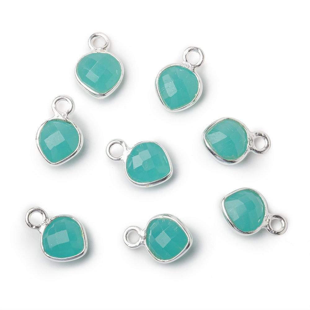 6mm Silver Bezeled Seafoam Blue Chalcedony faceted heart pendants Set of 4 pieces - Beadsofcambay.com