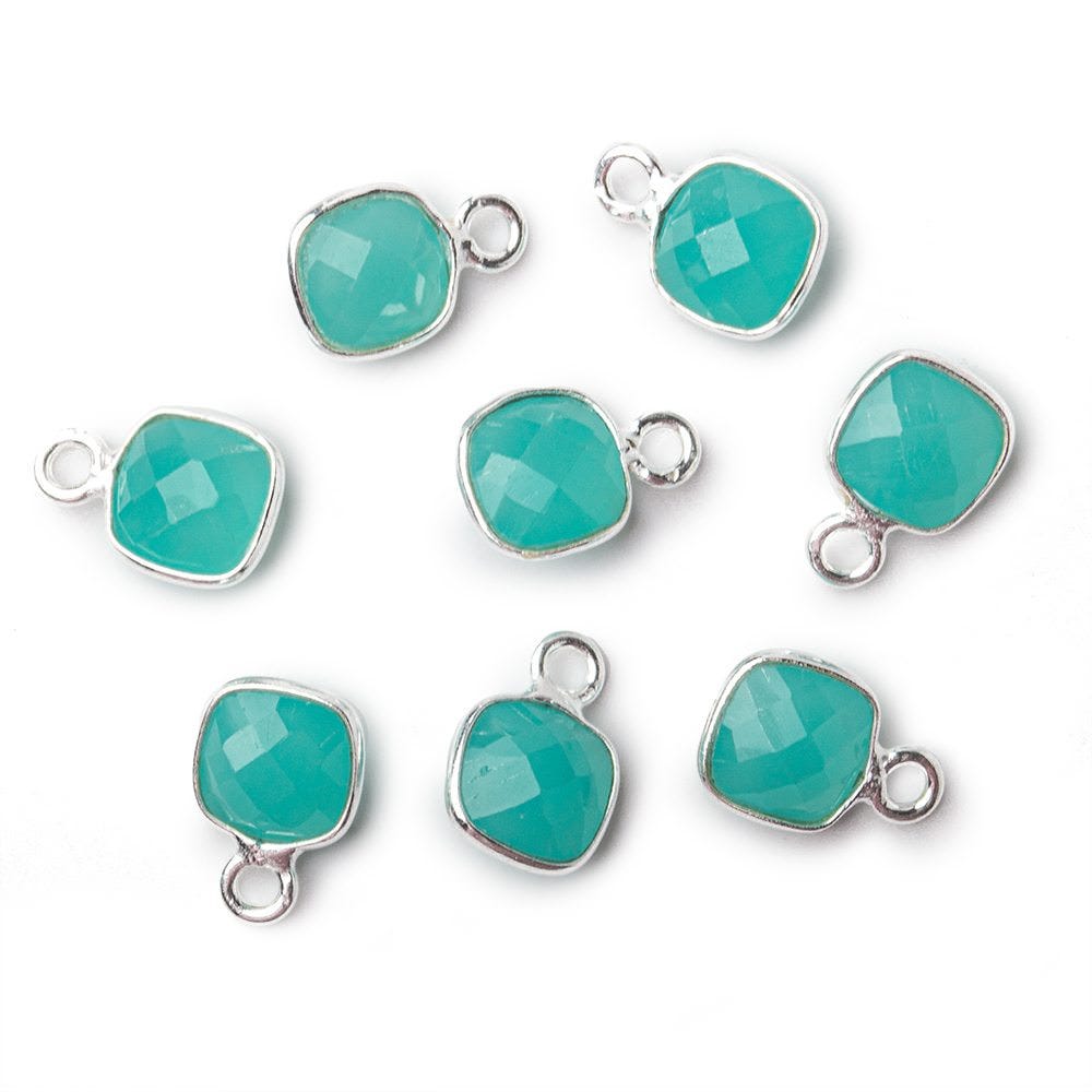 6mm Silver Bezeled Seafoam Blue Chalcedony faceted pillow pendants Set of 4 pieces - Beadsofcambay.com