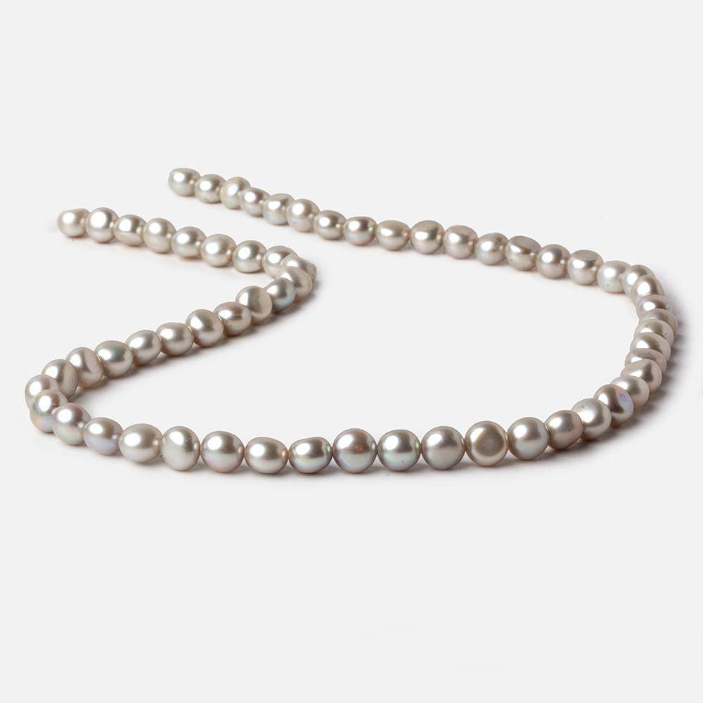 6mm Silver Button Freshwater Pearl Beads 15.5 inch 61 pieces A - Beadsofcambay.com