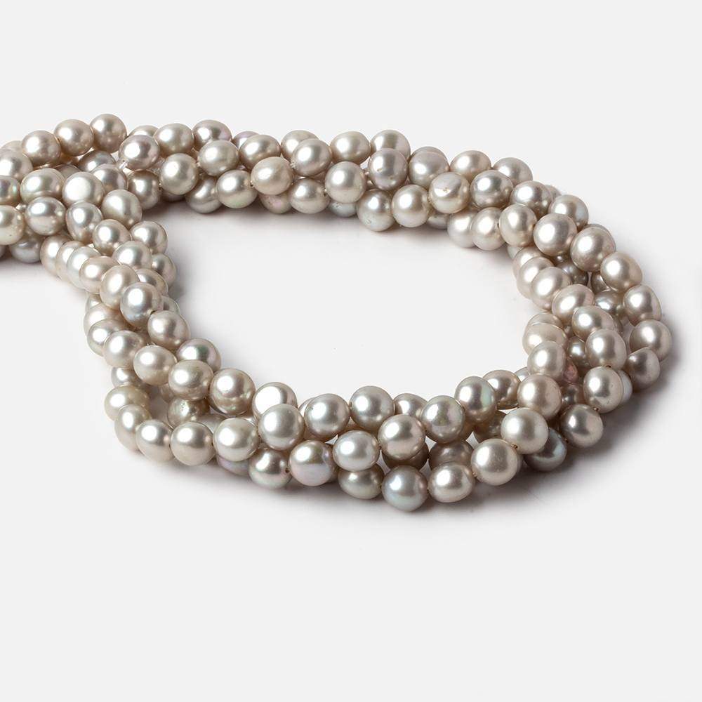 6mm Silver Button Freshwater Pearl Beads 15.5 inch 61 pieces A - Beadsofcambay.com