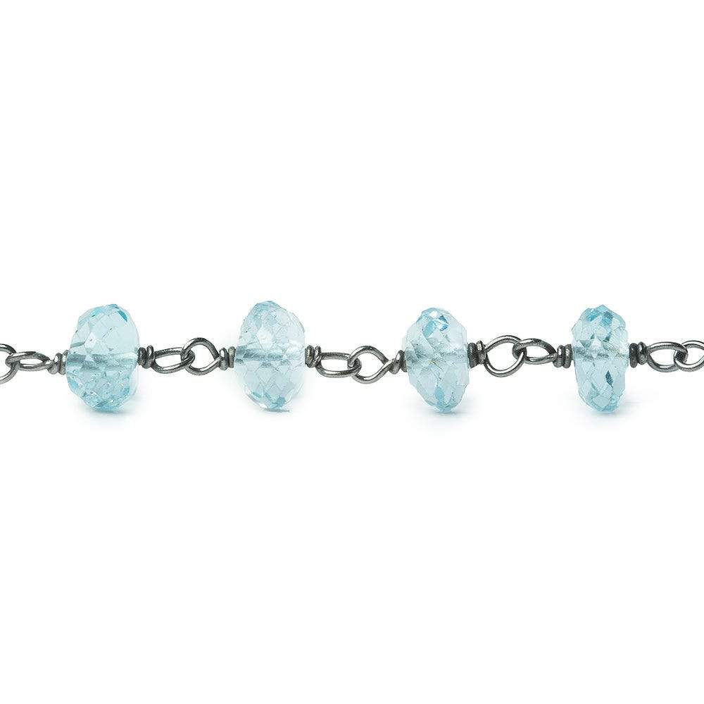 6mm Sky Blue Topaz faceted rondelle Black Gold .925 Silver Chain by the foot 33 beads AAA - Beadsofcambay.com