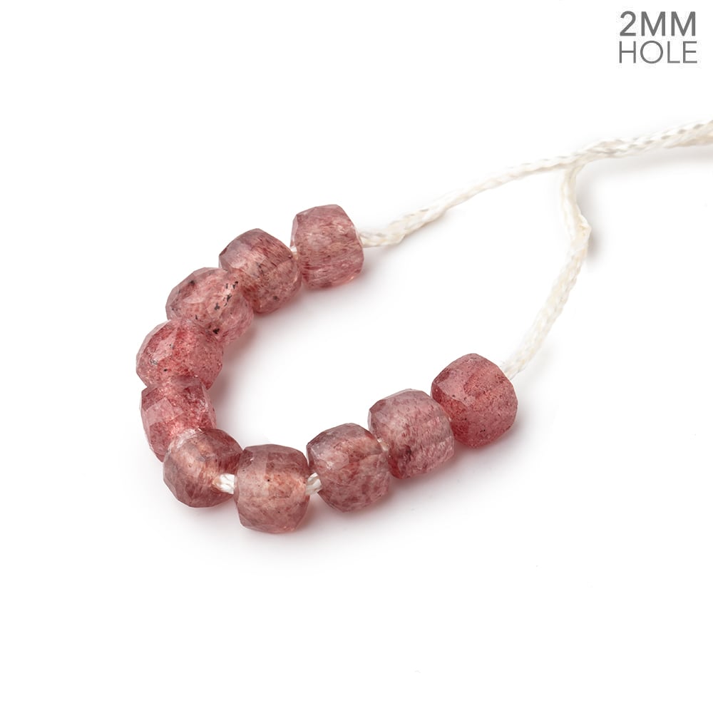 6mm Strawberry Quartz 2mm Large Hole Faceted Cube Beads Set of 10 - Beadsofcambay.com