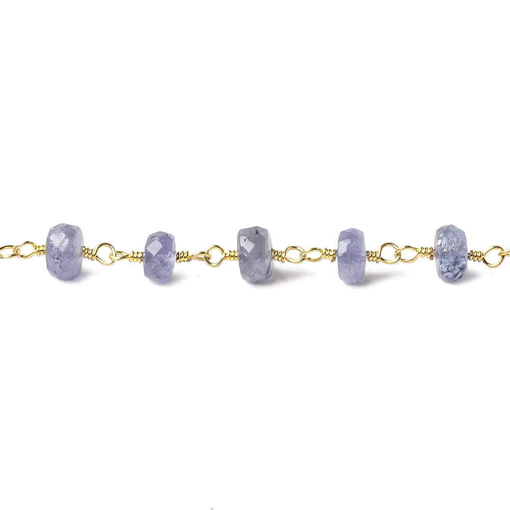 6mm Tanzanite faceted rondelle Vermeil Chain by the foot 36 pieces - Beadsofcambay.com