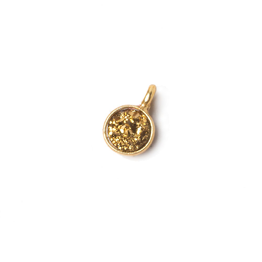 6mm Vermeil Bezel Gold Micro Drusy Coin Pendant 1 piece with side facing ring - Beadsofcambay.com