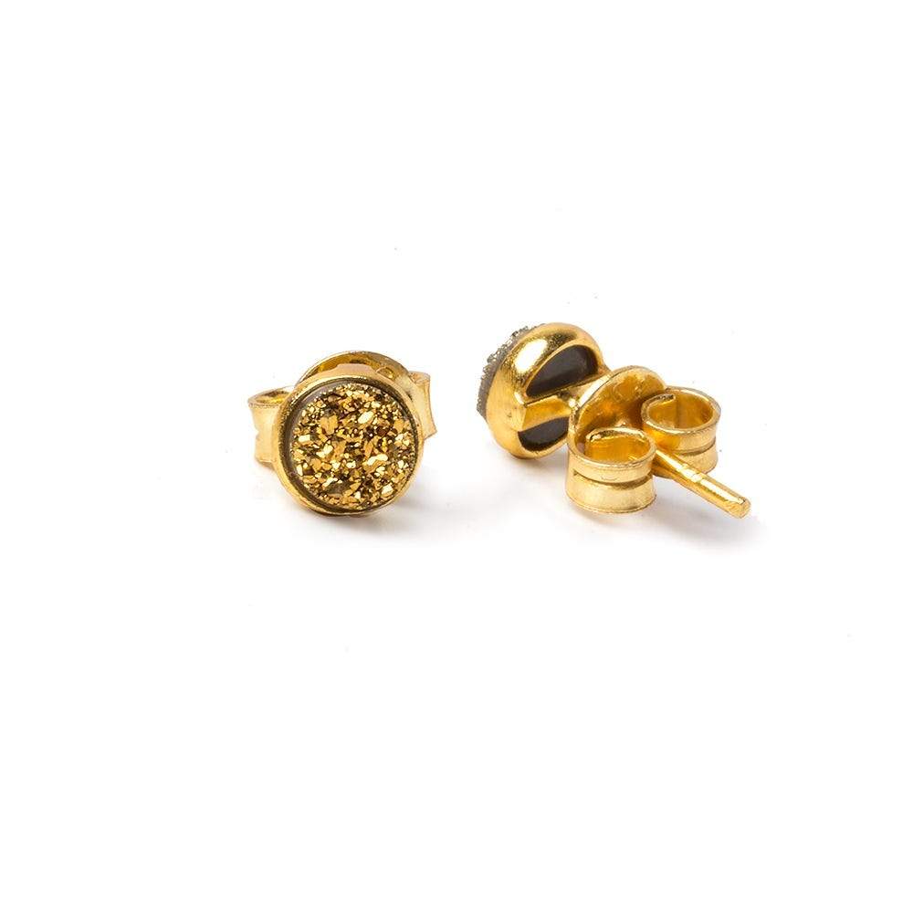 6mm Vermeil Bezel Gold Micro Drusy Coin Post Earring Set of 2 pieces - Beadsofcambay.com