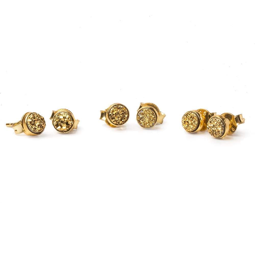 6mm Vermeil Bezel Gold Micro Drusy Coin Post Earring Set of 2 pieces - Beadsofcambay.com