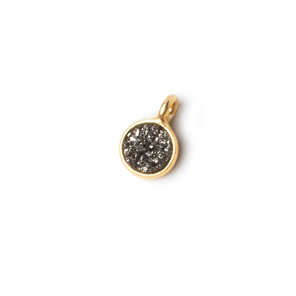 6mm Vermeil Bezel Platinum Micro Drusy Coin Pendant 1 piece with side facing ring - Beadsofcambay.com