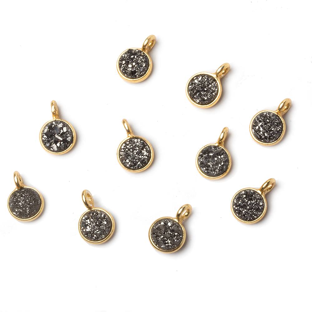 6mm Vermeil Bezel Platinum Micro Drusy Coin Pendant 1 piece with side facing ring - Beadsofcambay.com