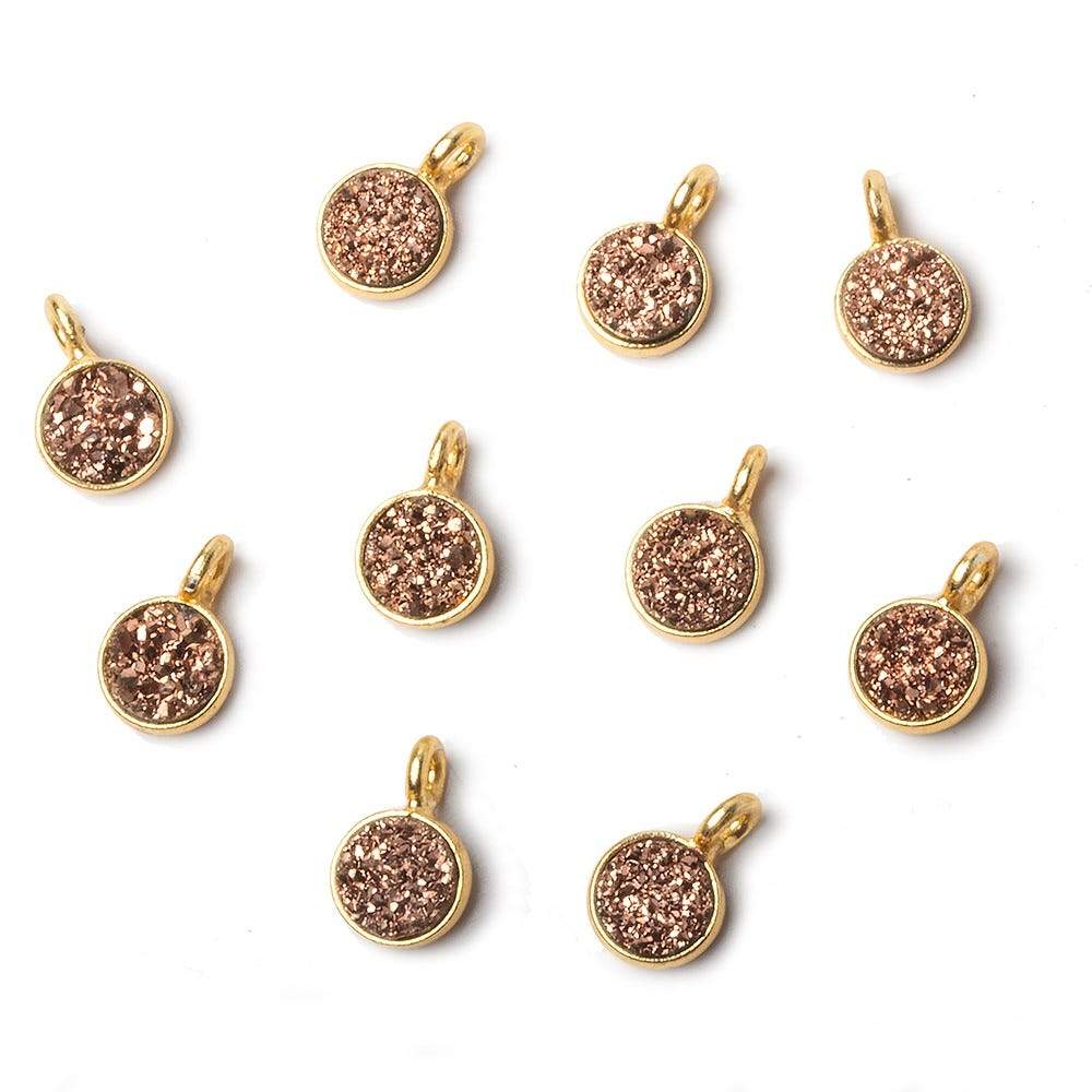 6mm Vermeil Bezel Rose Micro Drusy Coin Pendant 1 piece with side facing ring - Beadsofcambay.com
