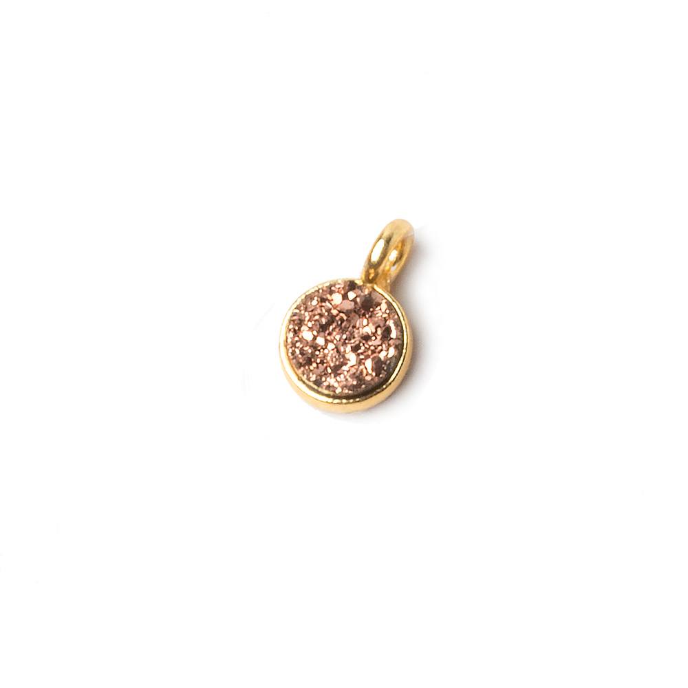 6mm Vermeil Bezel Rose Micro Drusy Coin Pendant 1 piece with side facing ring - Beadsofcambay.com