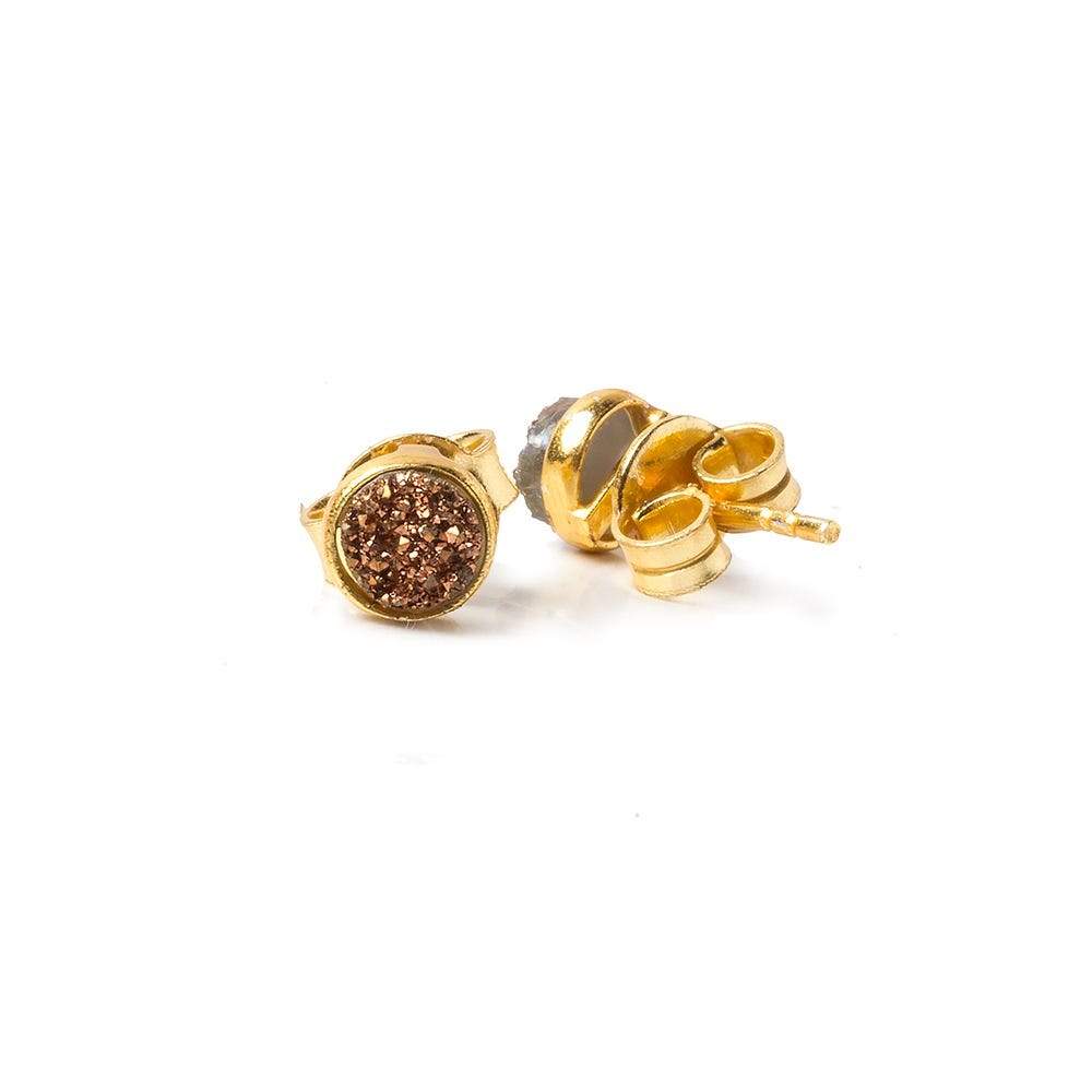 6mm Vermeil Bezel Rose Micro Drusy Coin Post Earring Set of 2 pieces - Beadsofcambay.com