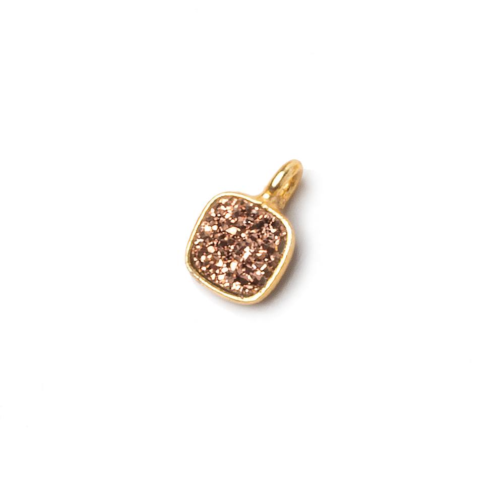 6mm Vermeil Bezel Rose Micro Drusy Square Pendant 1 piece with side facing ring - Beadsofcambay.com