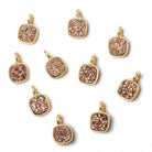 6mm Vermeil Bezel Rose Micro Drusy Square Pendant 1 piece with side facing ring - Beadsofcambay.com