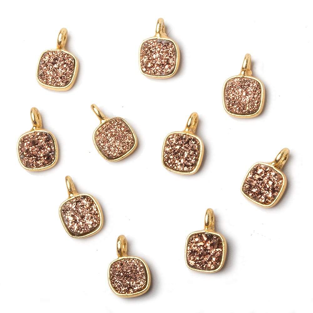 6mm Vermeil Bezel Rose Micro Drusy Square Pendant 1 piece with side facing ring - Beadsofcambay.com