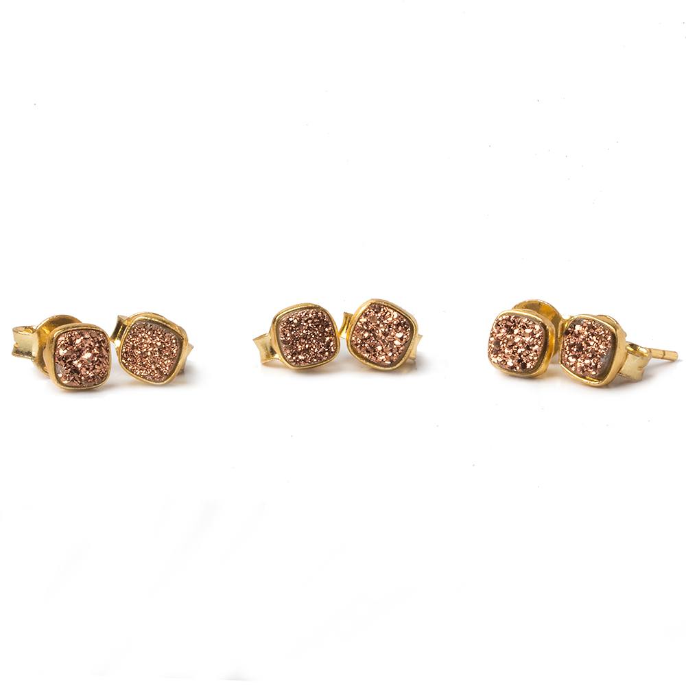 6mm Vermeil Bezel Rose Micro Drusy Square Post Earring Set of 2 pieces - Beadsofcambay.com