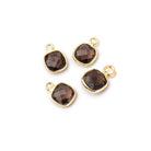 6mm Vermeil Bezel Smoky Quartz Faceted Cushion Focal Pendants Set of 4 pieces - Beadsofcambay.com