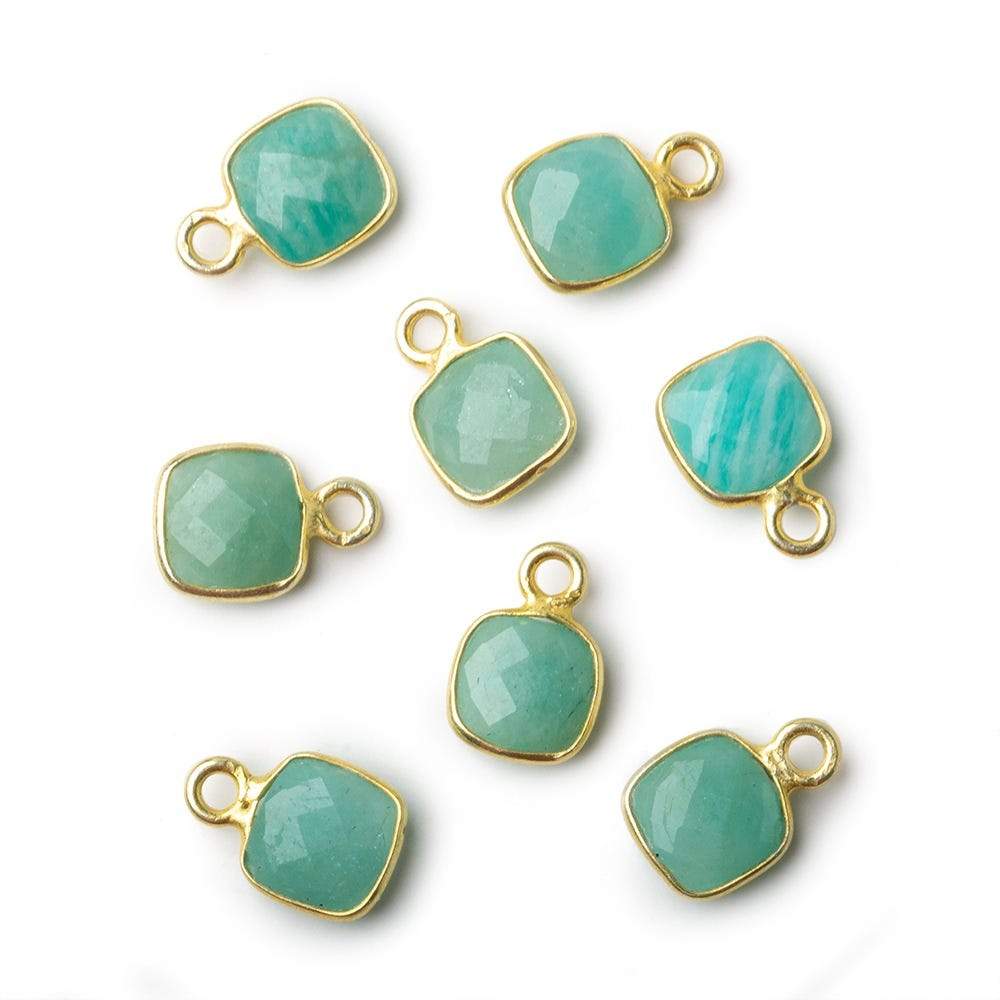 6mm Vermeil Bezeled Amazonite faceted pillow pendants Set of 4 - Beadsofcambay.com